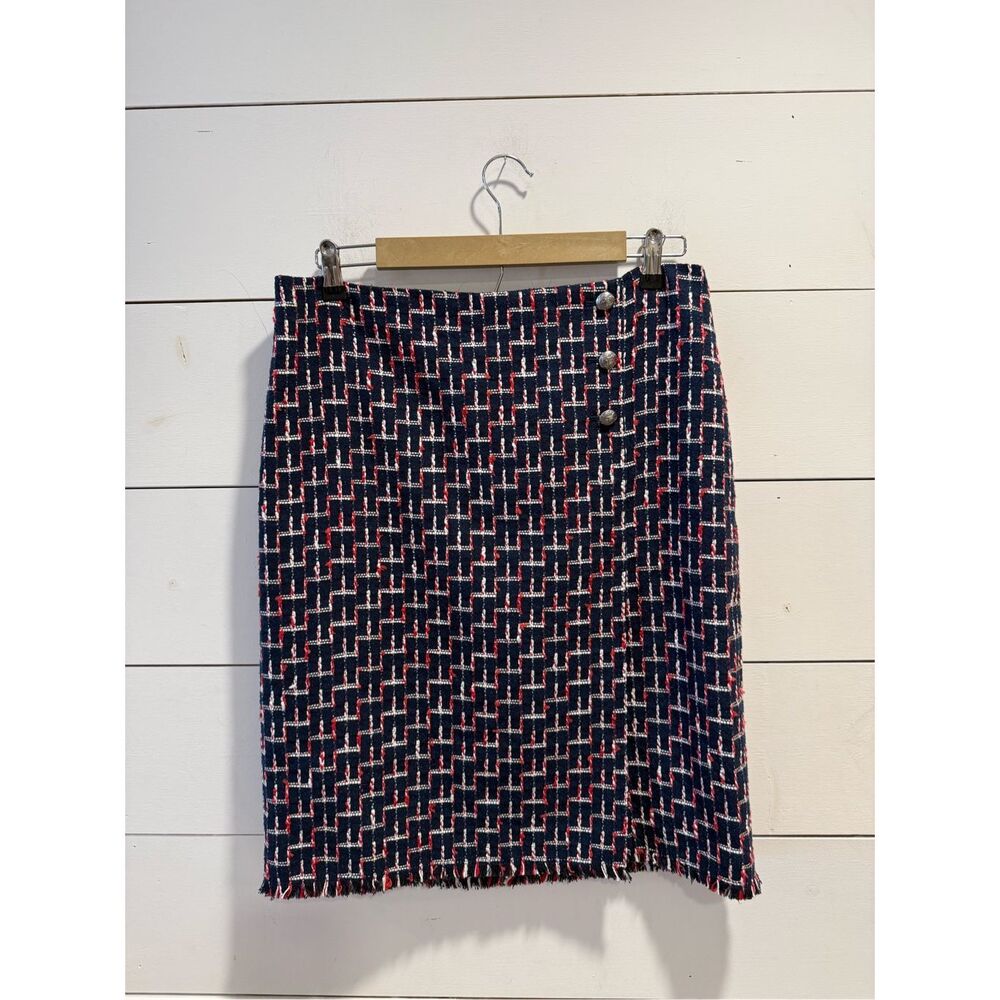 NWT Talbots Women's Tweed Faux Wrap Fringe Bottom Pencil Skirt - Size 8
